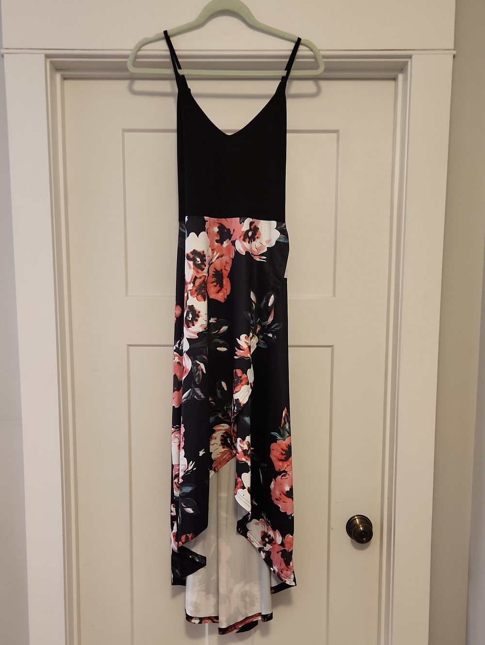 Black & Coral Floral High-Low Dress
